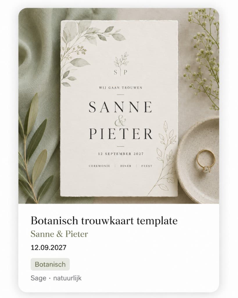 Botanisch digitale trouwkaart voorbeeld