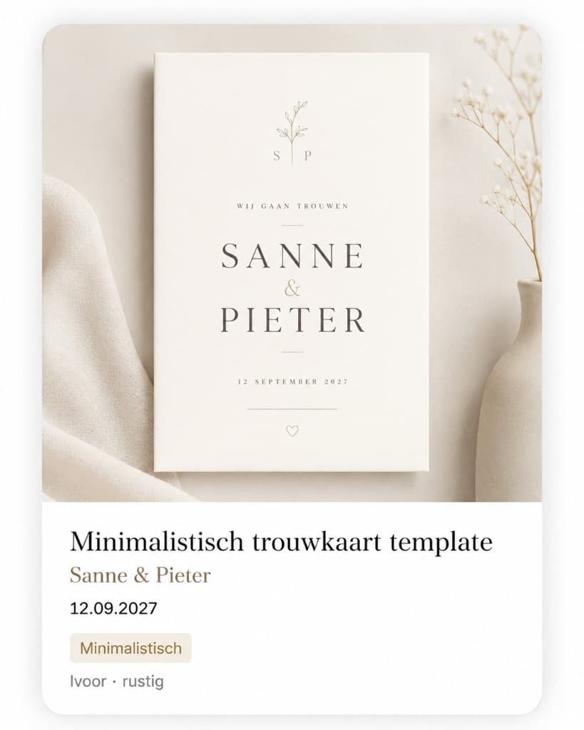 Minimalistisch digitale trouwkaart voorbeeld